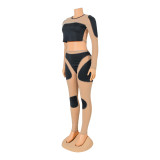 Fashion Mesh Splice Long Sleeve Two Piece Pants Set GOSD-OS6399