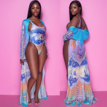 Sexy Print One Piece Swimsuit Shawl 2 Piece Set GOSD-OS6744