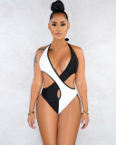 Contrast Color Halter Hollow One-Piece Swimsuit MUE-2813