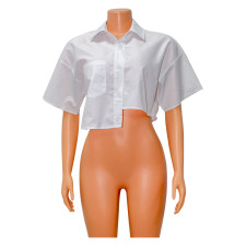 Solid Casual Irregular Short Sleeve Shirt GOSD-OS6715