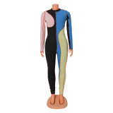 Ribbed Colorblock Long Sleeve Slim Fit Jumpsuit GOSD-OS6343