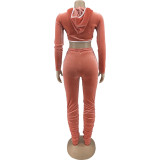 Velvet Hooded Top Stacked Pants 2 Piece Sets FNN-8688