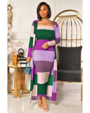 Block Color Tube Top Dress+Long Coat Two Piece Set QYF-5033