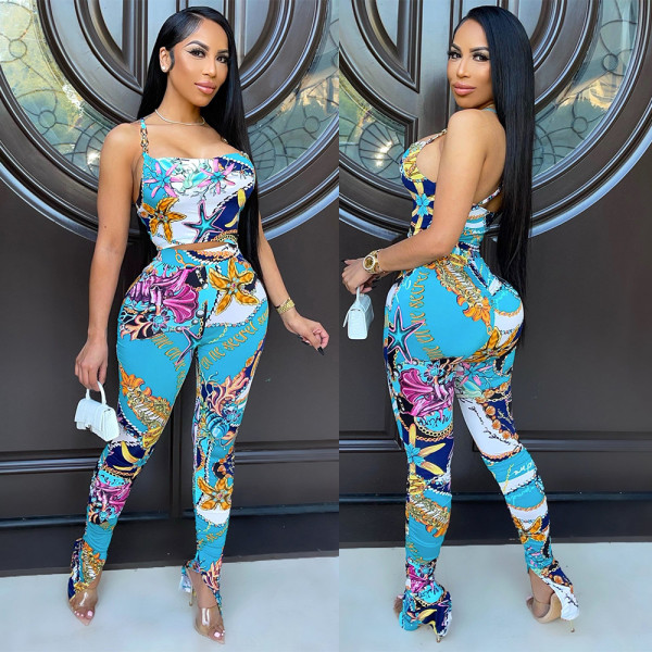 Fashion Print Camisole And Pants Two Piece Set GOSD-OS6092