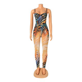 Sexy Mesh Print Sling Bodysuit And Pants Two Piece Set GOSD-OS6323