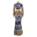 Sexy Hollow Long Sleeve Printed Maxi Dress GOSD-OS6243