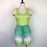 Casual Tank Top+Gradient Shorts Two Piece Sets GWDS-220511