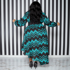 Plus Size Printed Long Sleeve Maxi Dress With Belt OSIF-22452