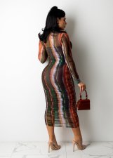 Sexy Printed Long Sleeve Midi Dress ZDF-31159X