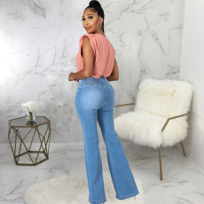 Plus Size Denim High Waist Flared Jeans Pants HSF-2568