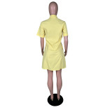 Casual Solid Short Sleeve Shirt Dress MK-3126