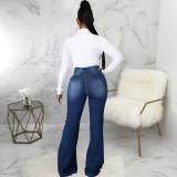 Plus Size Denim High Waist Flared Jeans Pants HSF-2636
