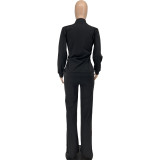 Plus Size Zipper Long Sleeve 2 Piece Pants Sets WAF-77495