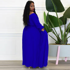 Plus Size Solid Long Sleeve Maxi Dress TE-4463