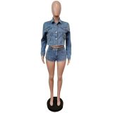 Denim Jacket And Shorts 2 Piece Sets MEM-88454