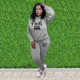 Pink Letter Print Hoodies Two Piece Pants Sets MEI-9276
