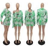 Sexy Printed Bra+Long Sleeve Blouse+Shorts 3 Piece Sets CJF-3078