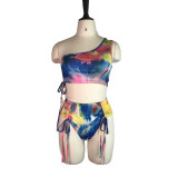 Sexy Print Slanted Shoulder Swimsuit 2 Piece GWDS-210318