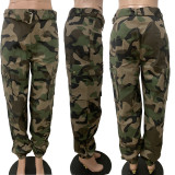 Camo Print Casual Belted Cargo Pants LSD-8247