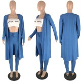Solid Ribbed Long Cloak And Pants 2 Piece Sets LP-7120
