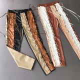 Fashion Splice Hollow Bandage PU Leather Pants GWDS-211107