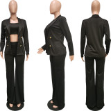 Solid Blazer Coat+Cami Top+Pants 3 Piece Sets BGN-266
