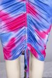 Plus Size Drawstring Tie Dye Print Dress ME-6075