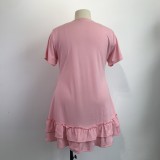 Plus Size Casual Ruffle Short Sleeve Dress GWDS-210414