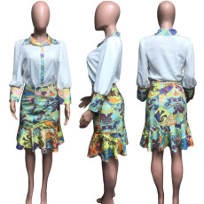 Printed Long Sleeve Shirt And Skirt Set GMFF-T374
