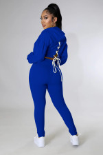 Solid Lace-Up Hoodie Pants 2 Piece Sets YD-8651
