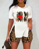 Plus Size Printed Split T Shirt And Shorts 2 Piece Sets GCDD-236