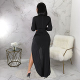 Sexy Hollow Out Long Sleeve Bodysuit+Long Skirt 2 Piece Sets YF-10271