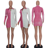 Contrast Color Velvet Long Sleeve Mini Dress YD-8643