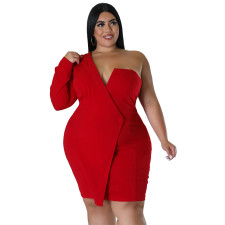 Plus Size Sexy One Shoulder Bodycon Dress NNWF-7629