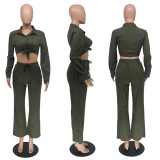 Solid Long Sleeve Shirt And Pants 2 Piece Sets ANNF-6239