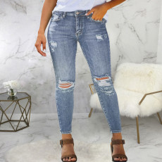 Plus Size Denim Ripped Hole Skinny Jeans HSF-2629-1