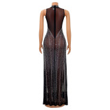 Sexy Mesh Hot Drilling Split Night Club Dress (Without Gloves)GOSD-6794