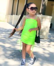 Kids Girls Solid Color Drawstring Sling Dress GYMF-YM072