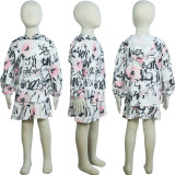 Kids Girls Printed Long Sleeve Hooded And Skirt Two Piece Set GYMF-YM076 