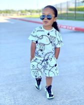 Kids Print Short Sleeve Shorts Two Piece Set GYMF- YM065