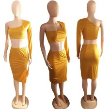 Solid One Shoulder Split Skirt Two Piece Sets GWPF-6087