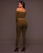 Sexy Ribbed Off Shoulder Two Piece Pants Sets TE-4469