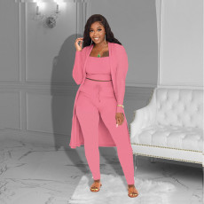 Plus Size Solid Vest+Pants+Long Sleeve Coat 3 Piece Sets ZDF-31238