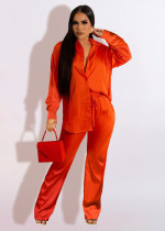 Solid Long Sleeve Shirt Top And Pants 2 Piece Sets TK-6255