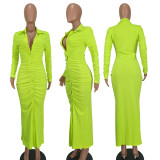 Casual Solid Long Sleeve Single-breasted Maxi Dress QZYD-1160