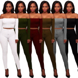Sexy Ribbed Off Shoulder Two Piece Pants Sets TE-4469