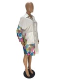 Fashion Print Splice Loose Shirt Midi Dress AWN-5262