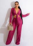 Casual Long Sleeve Tie Top Two Piece Pants Set HEJ-8207