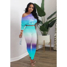 Gradient Off Shoulder Two Piece Pants Sets XYMF-88116