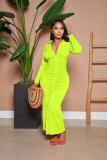 Casual Solid Long Sleeve Single-breasted Maxi Dress QZYD-1160